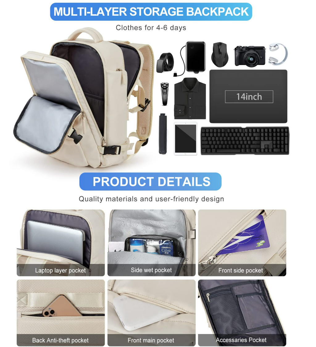 Eshow Multifunctional Travel Backpack with 20-35L for Men Women
